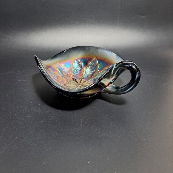 Dugan Carnival Glass Leaf Rays Tri-Corner Nappy Dish Iridescent Finish - Picture 6 of 14